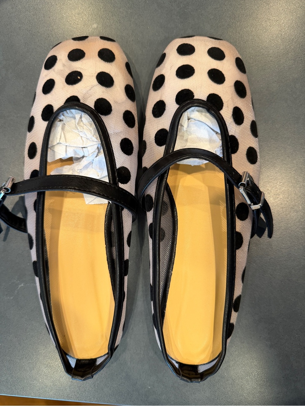 Polka Dot Mary Jane Flats | Mesh | Square Toe | Parisian Chic | Size 36